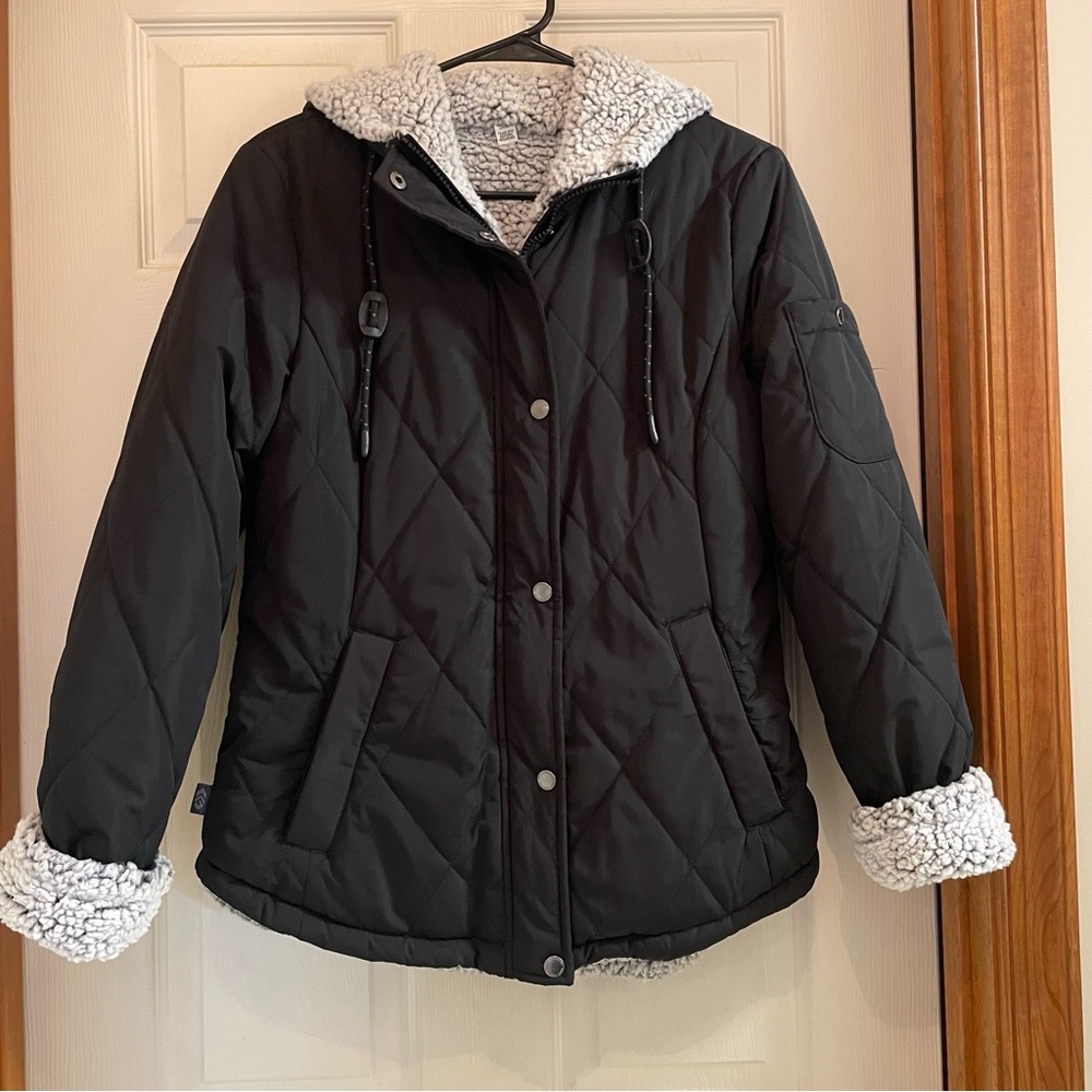 Free Country Reversible Puffer/ Sherpa Fleece Hooded Winter Jacket/ Coat NWOT